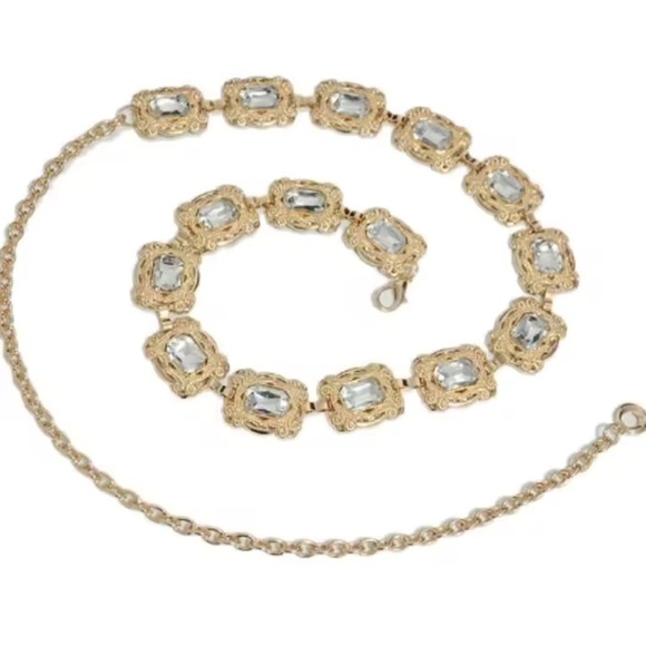 Vintage Crystal Chain Waist Belt – Gold Statement Jewelry